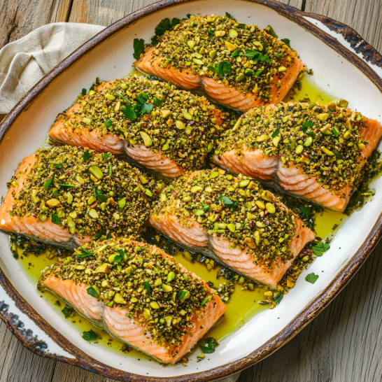 Kosher Pistachio Salmon - Gladstones Caterer
